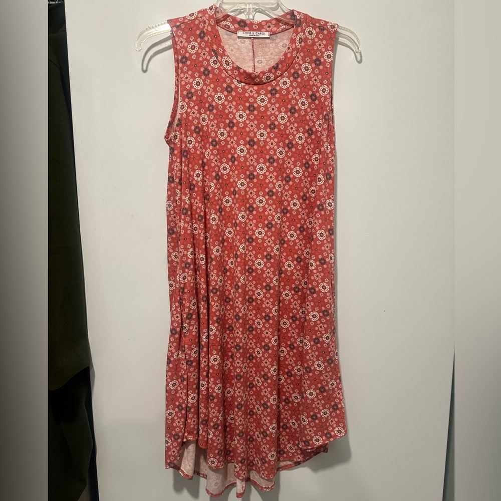 🛒 5/$25 • Chris & Carol Washed Red Floral Ribbed Tank Top Dress NWOT Size Small